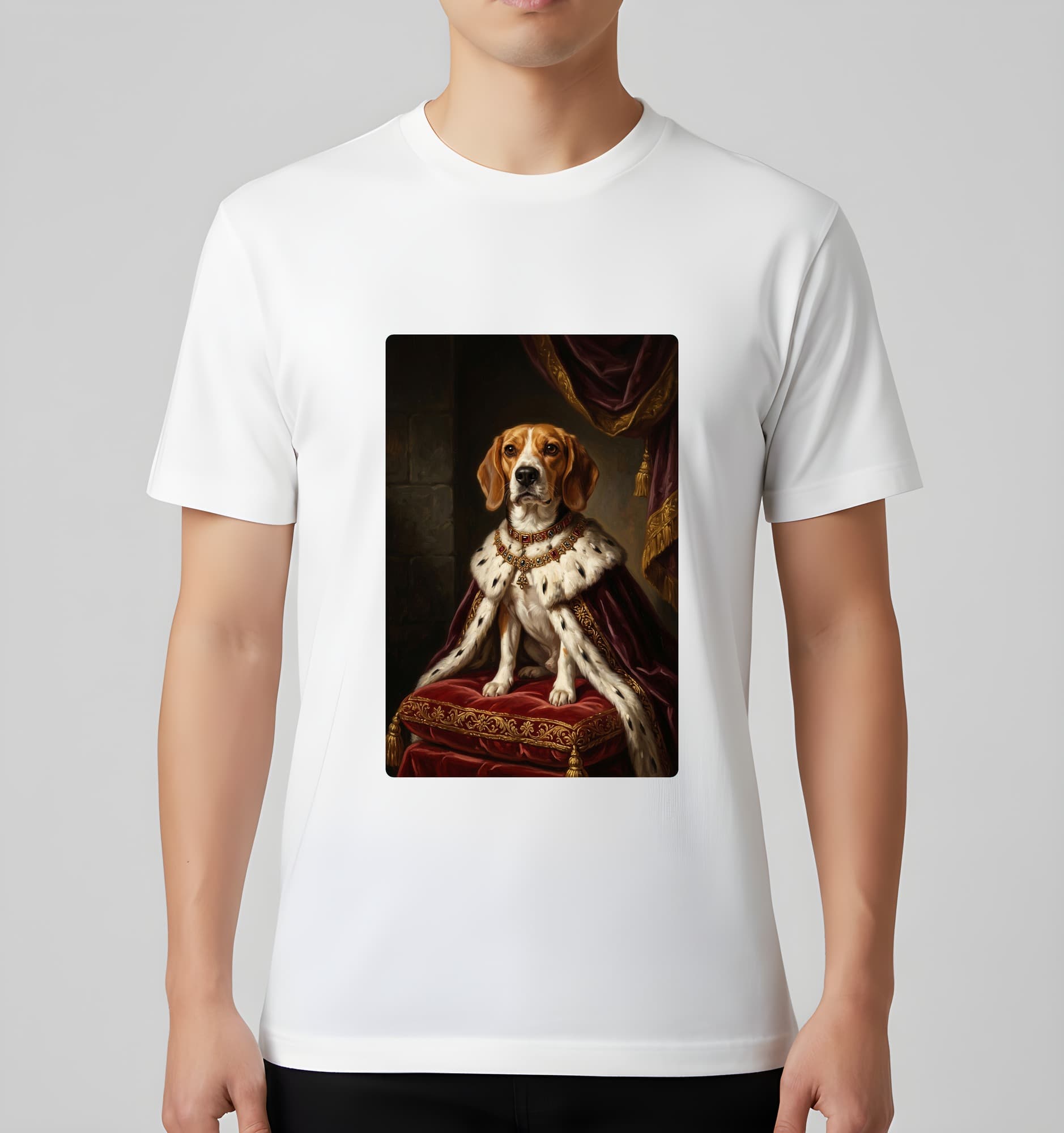 ビーグルのルネサンス肖像画Tシャツ(ホワイト・カラープリント・額縁なし) 3