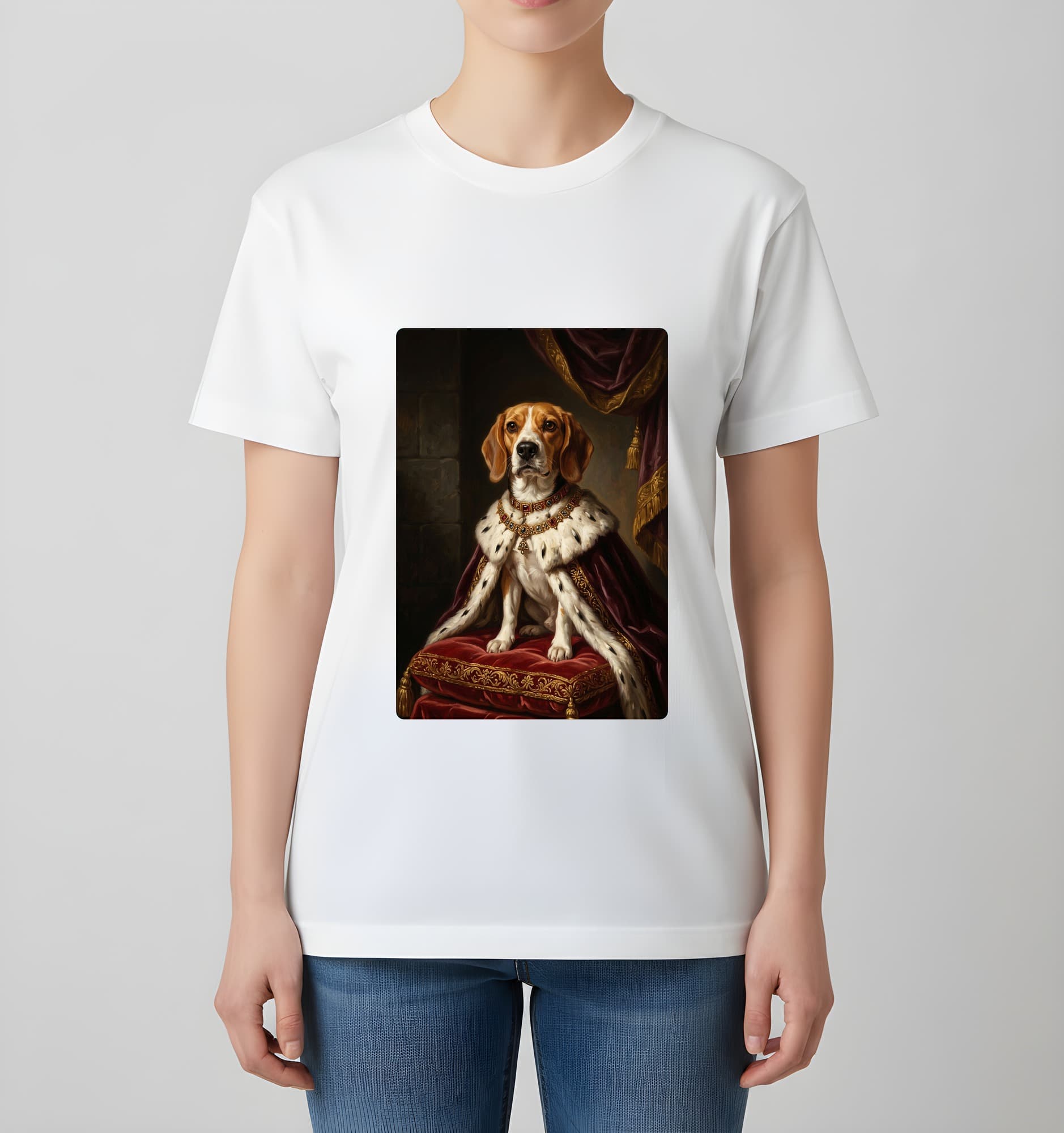 ビーグルのルネサンス肖像画Tシャツ(ホワイト・カラープリント・額縁なし) 4