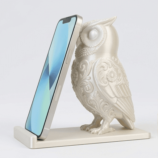 コノハズクのルネサンス肖像画スマホスタンド(シルクホワイト)