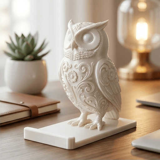 コノハズクのルネサンス肖像画スマホスタンド(シルクホワイト) 2
