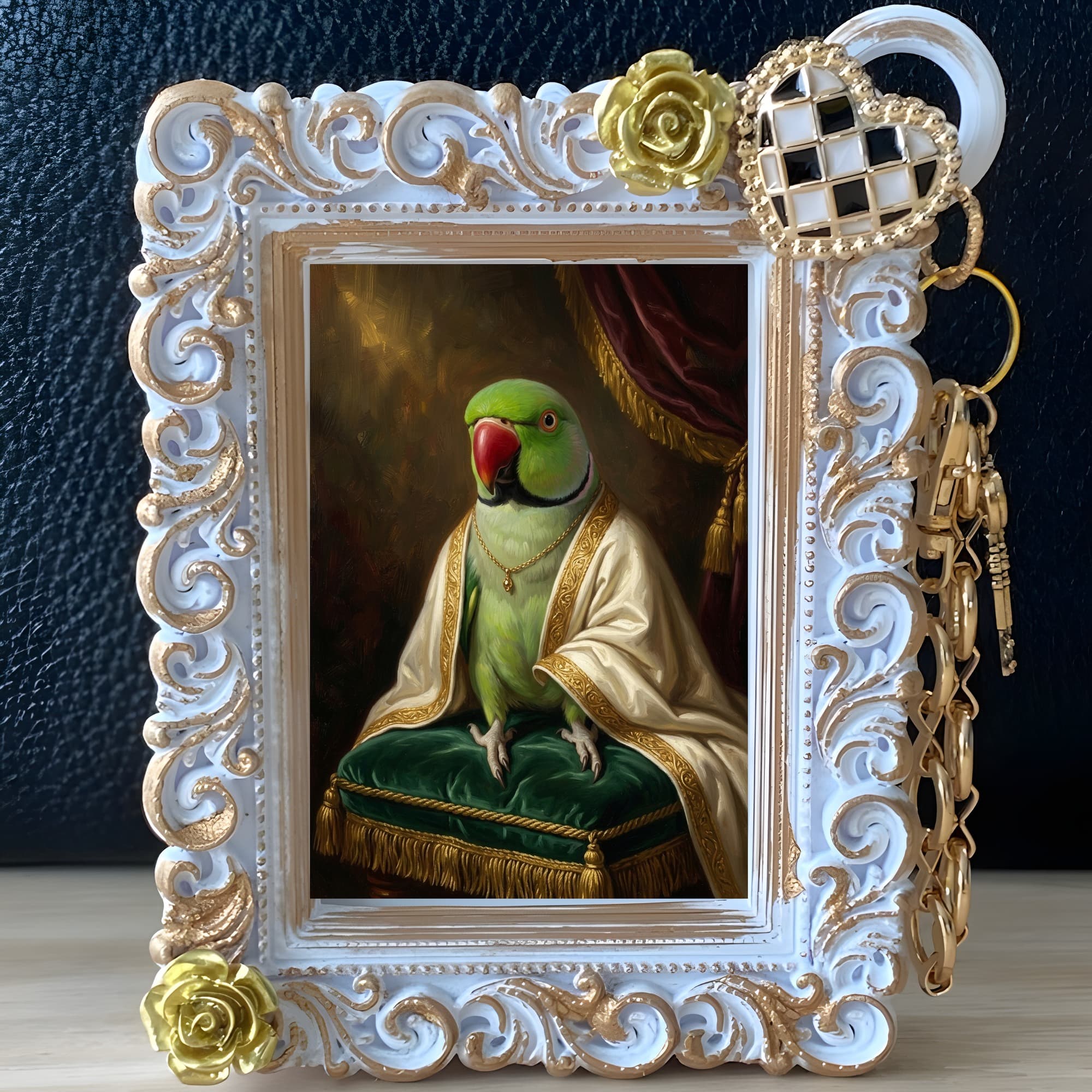 アレクサンドリンインコのルネサンス肖像画バッグチャーム(ホワイト) 2