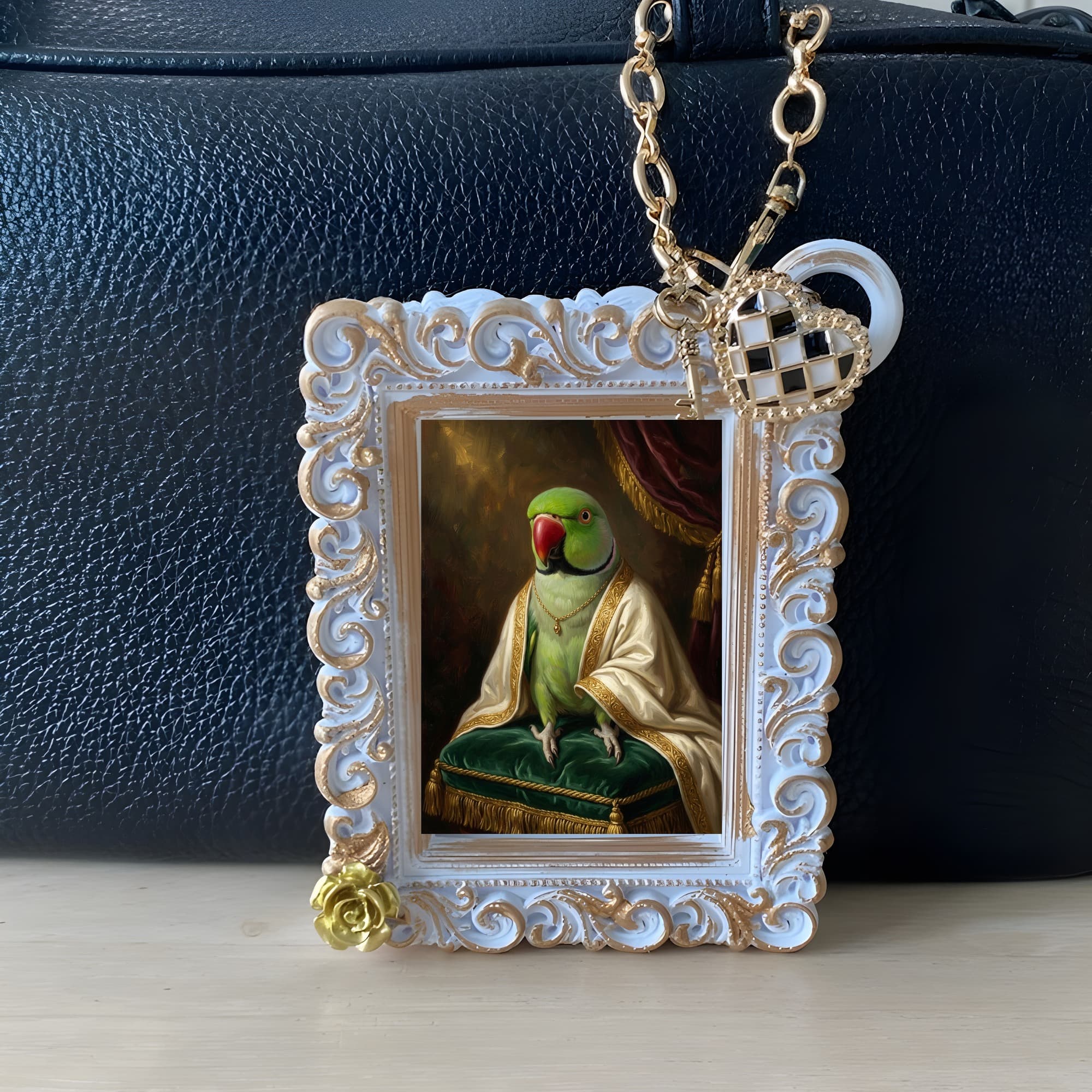 アレクサンドリンインコのルネサンス肖像画バッグチャーム(ホワイト) 3