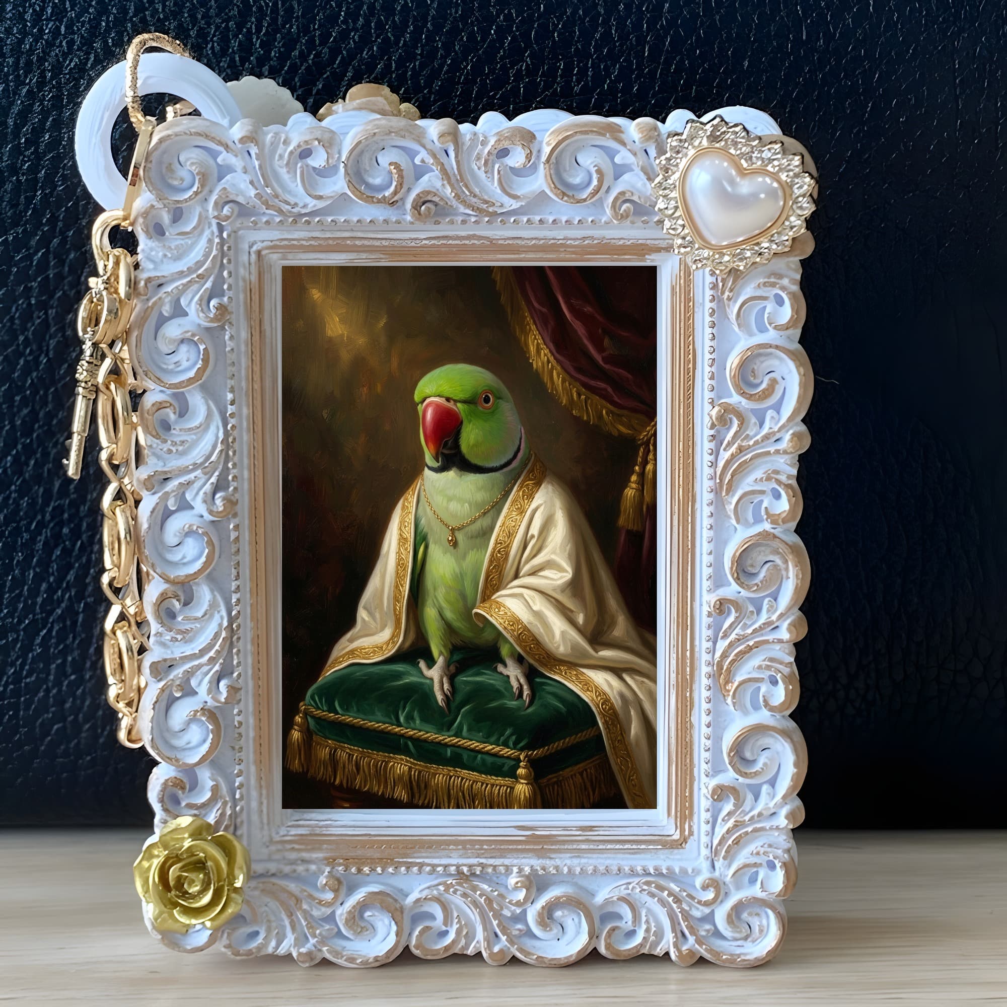 アレクサンドリンインコのルネサンス肖像画バッグチャーム(ホワイト) 5