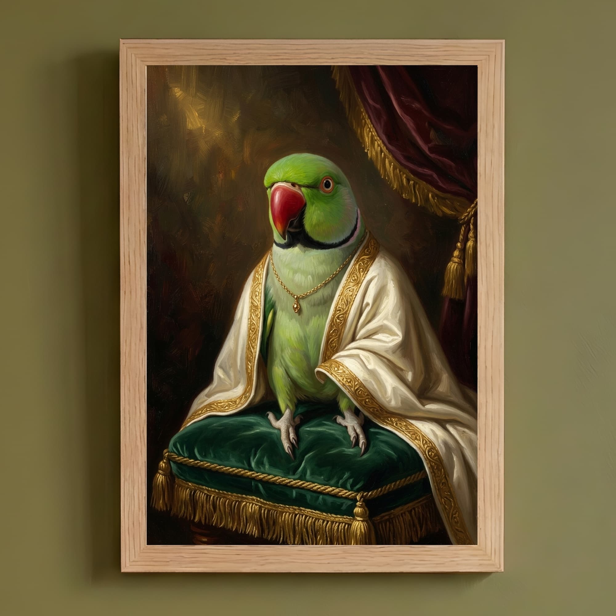アレクサンドリンインコのルネサンス肖像画額装プリント(A4サイズ)