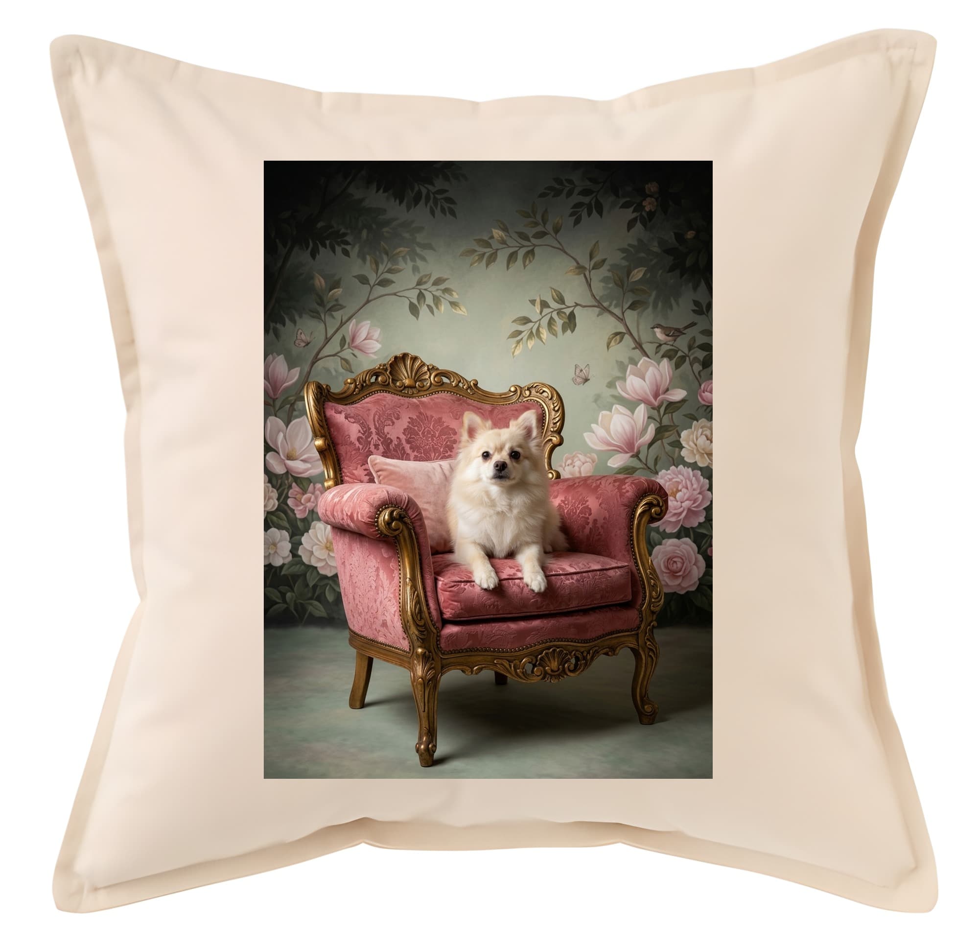 Pomeranian Shabby Pink Oil-Painting Rococo Cushion