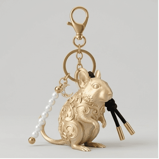 デグーのルネサンス肖像画キーホルダー(シルクゴールド)