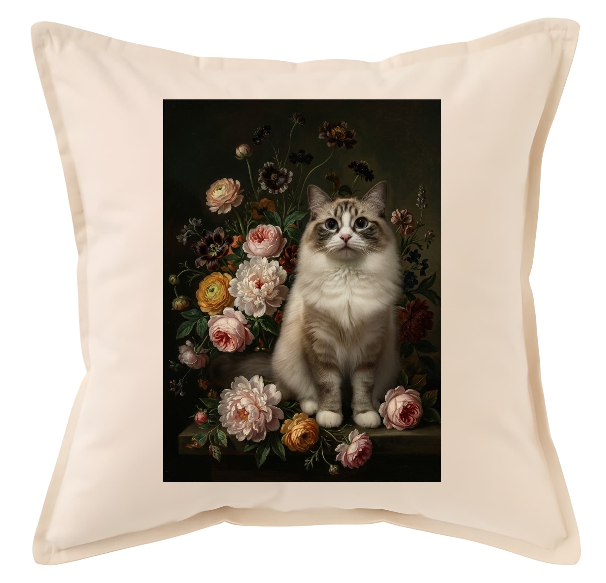 Ragdoll Floral Oil-Painting Floral Cushion