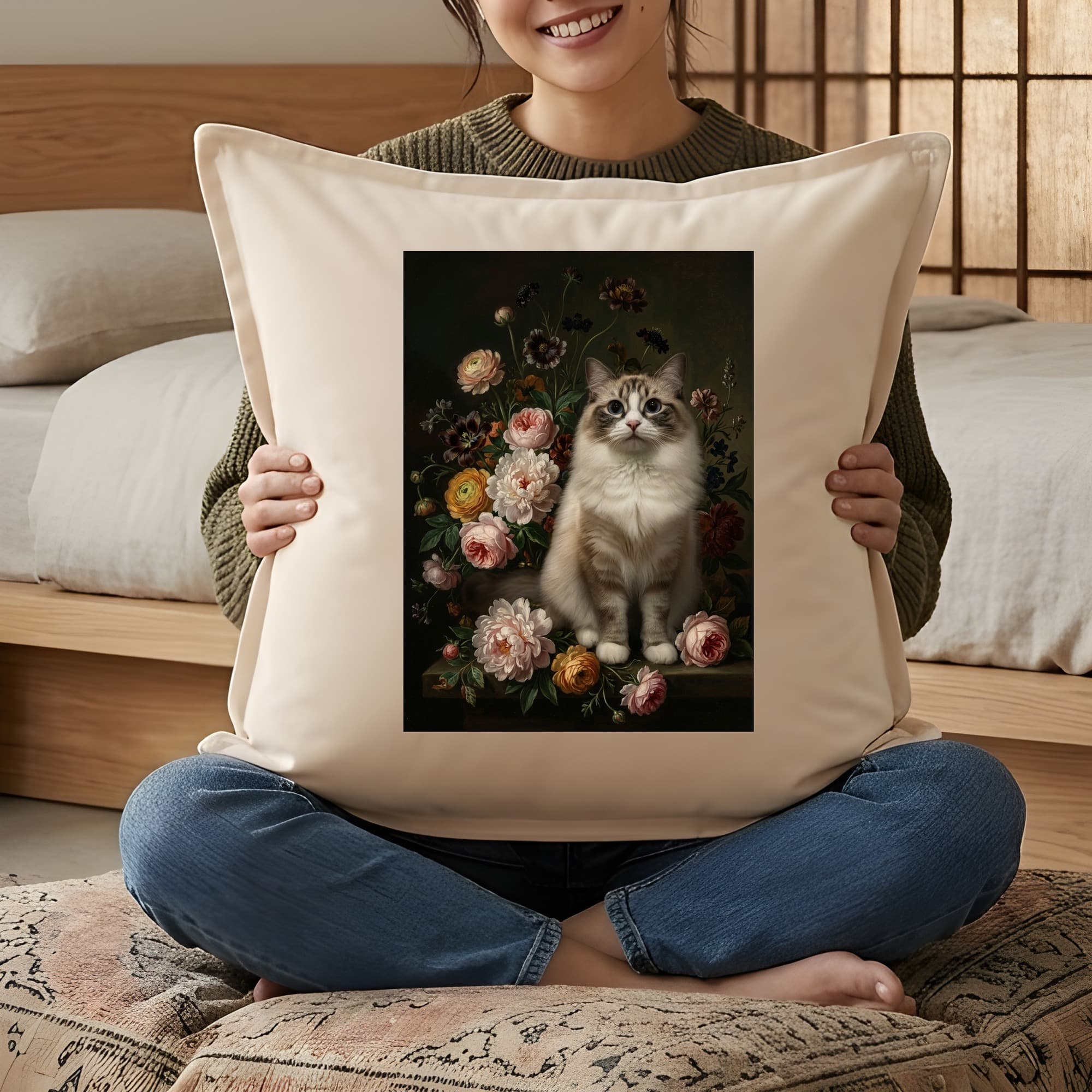 Ragdoll Floral Oil-Painting Floral Cushion 3