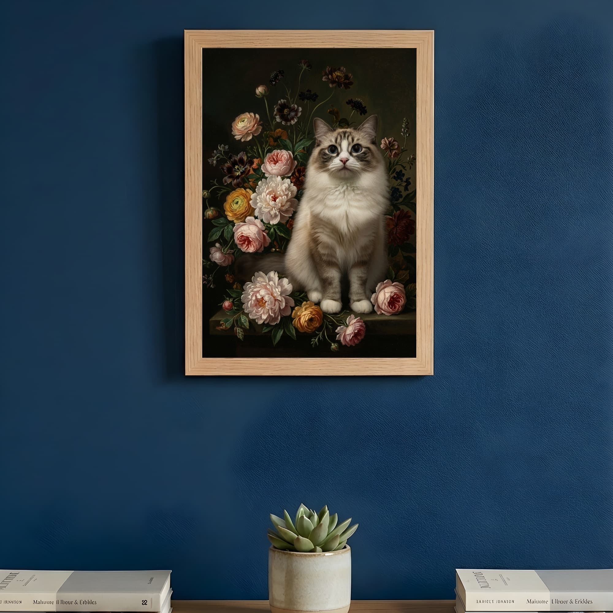 ラグドールの花の油絵風アート花柄額装プリント(A4サイズ) 3