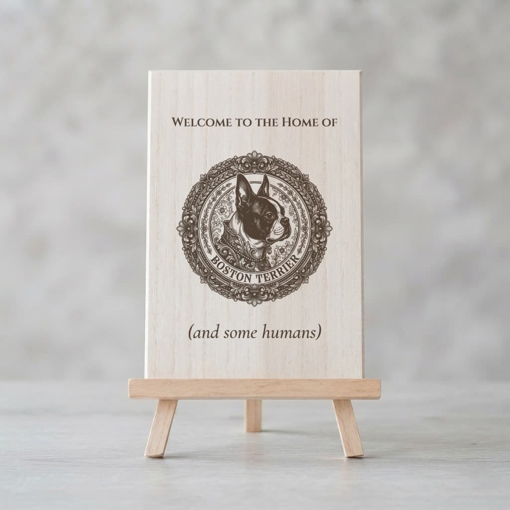 Boston terrier Renaissance Portrait Wooden Welcome Board