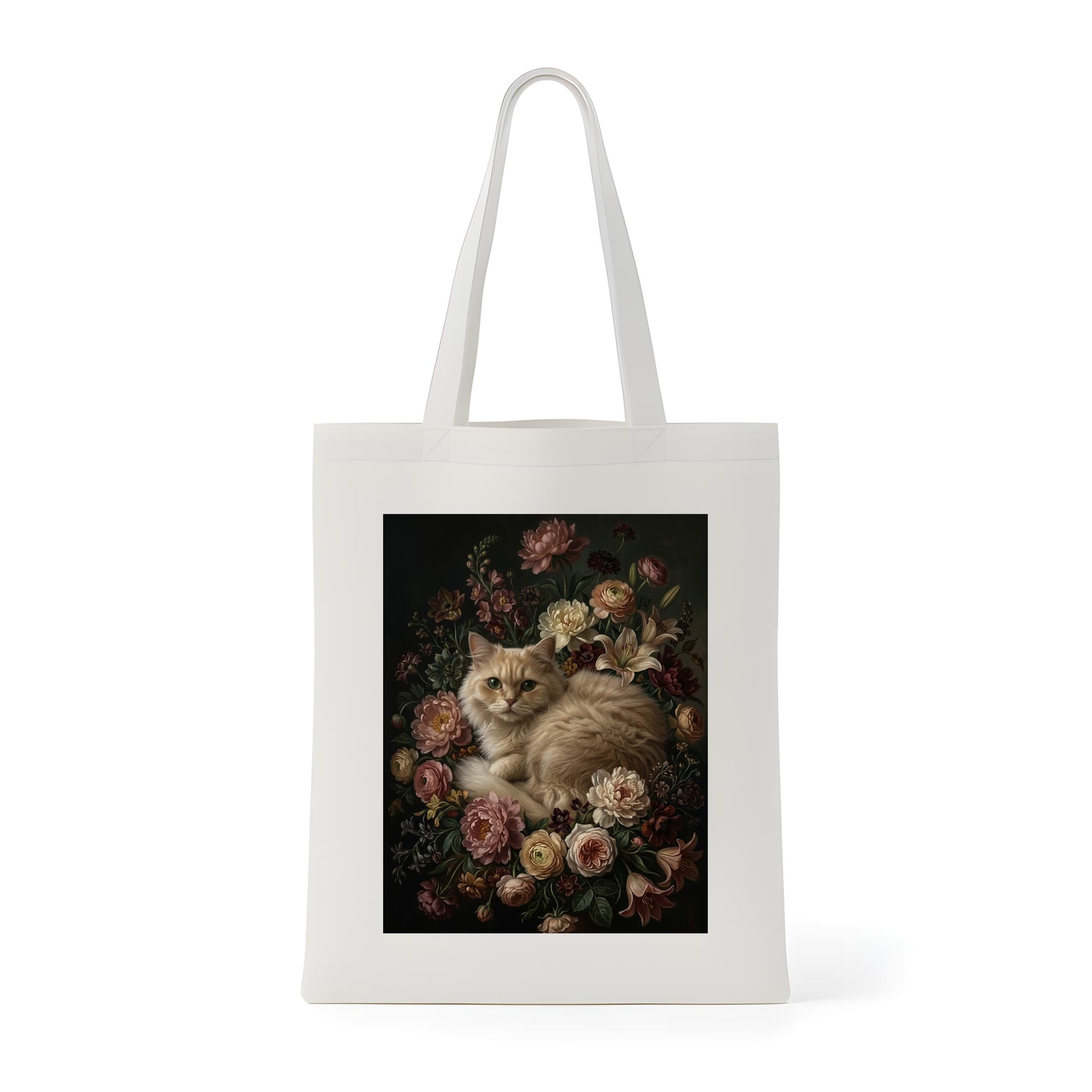 ペルシャ猫の花の油絵風アート花柄トートバッグ