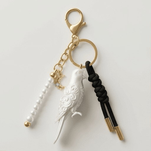 オオハナインコのルネサンス肖像画キーホルダー(シルクホワイト)