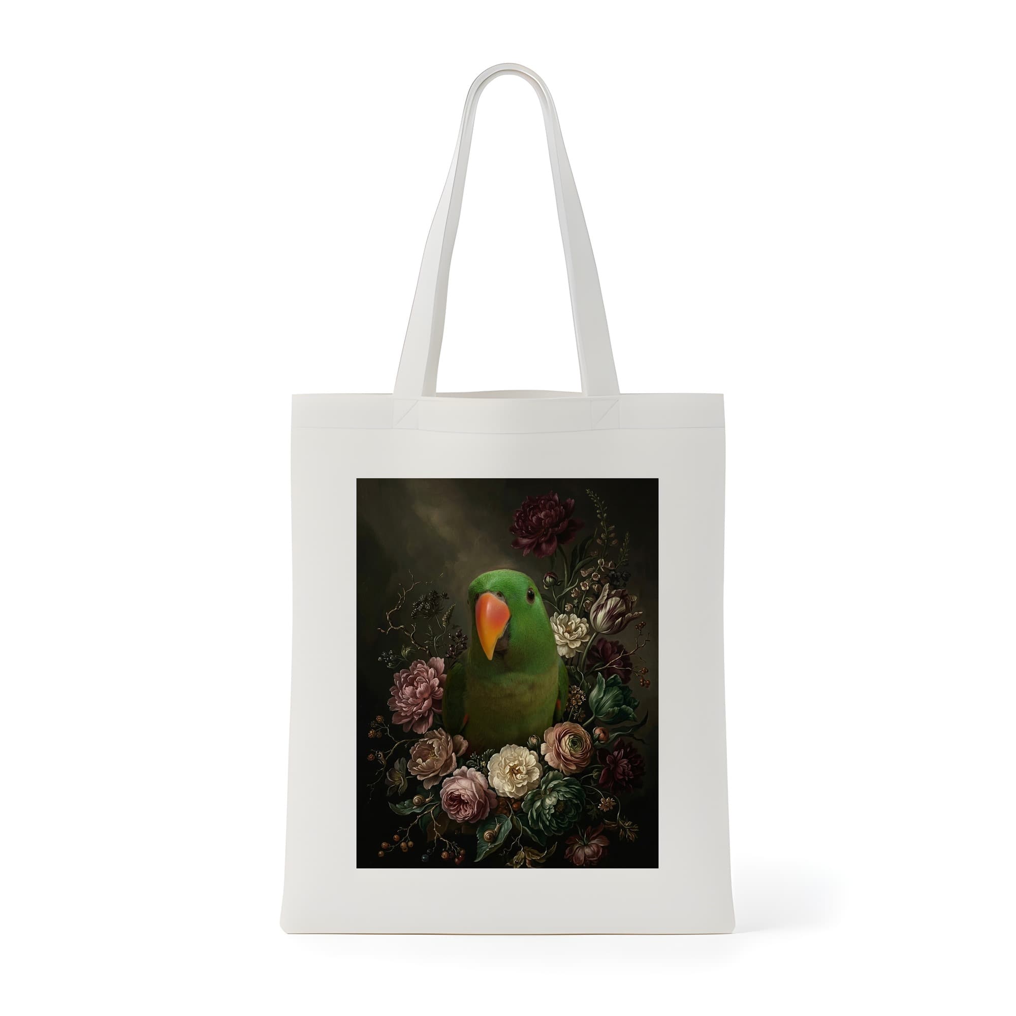 オオハナインコの花の油絵風アート花柄トートバッグ