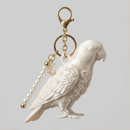 Red-bellied Parrot Renaissance Portrait Keychain (Pearl White)