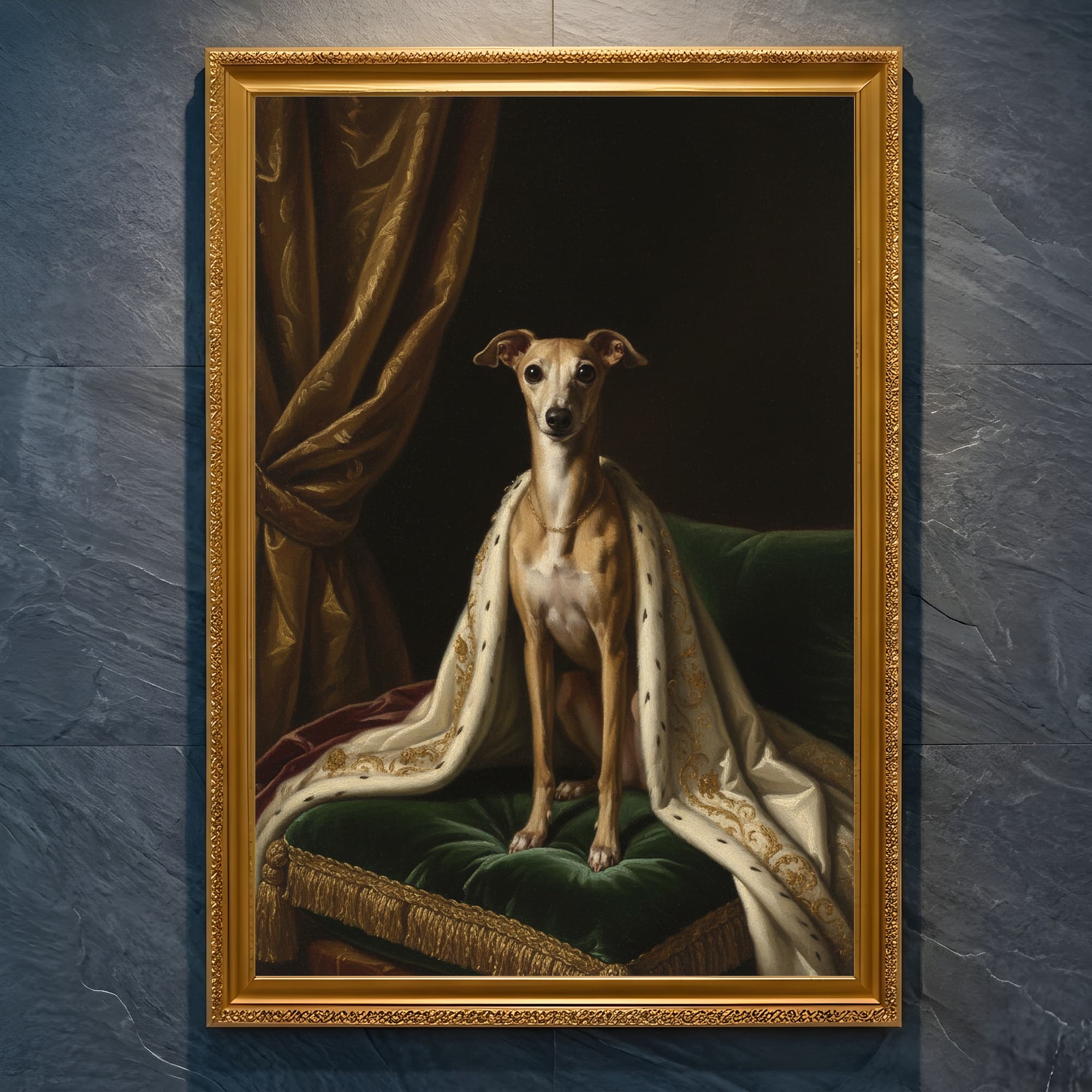 Italian greyhound Renaissance Portrait Framed Art Print (A4 Gold)