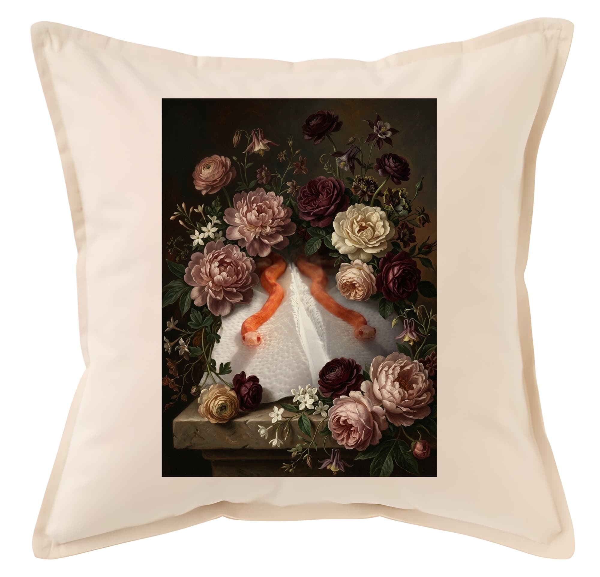 Red Iguana Floral Oil-Painting Floral Cushion