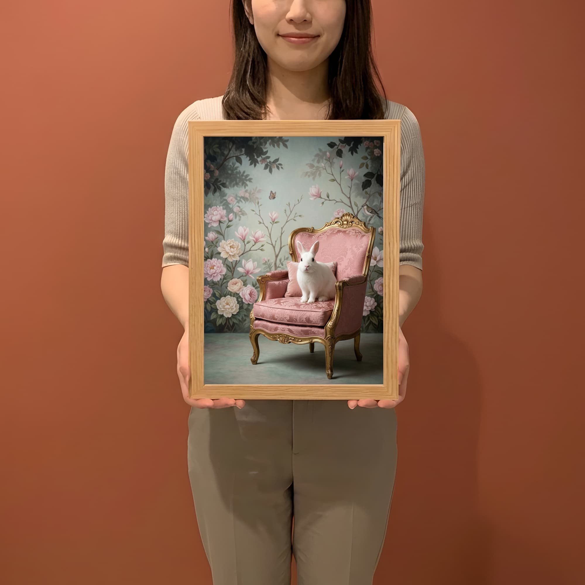 ポーリッシュのシャビーピンクの油絵風アートロココ調額装プリント(A4サイズ) 2