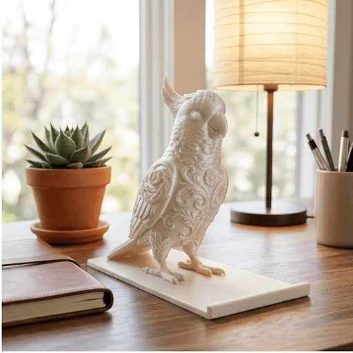 Sulphur-crested Cockatoo Renaissance Portrait Phone Stand (Pearl White) 2
