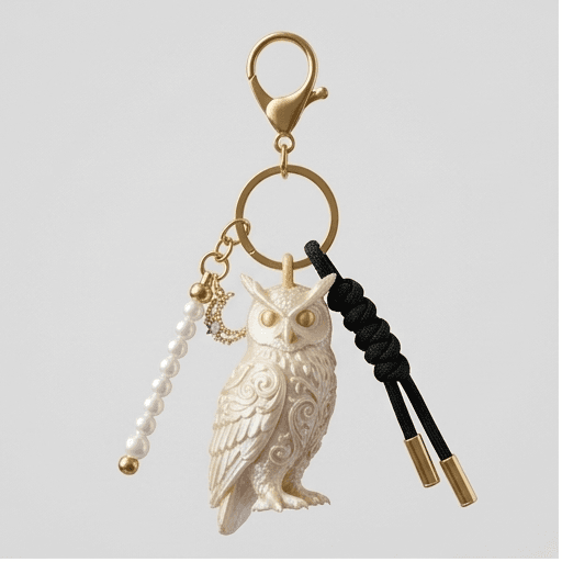 Bengal eagle owl Renaissance Portrait Keychain (Silky Gold)