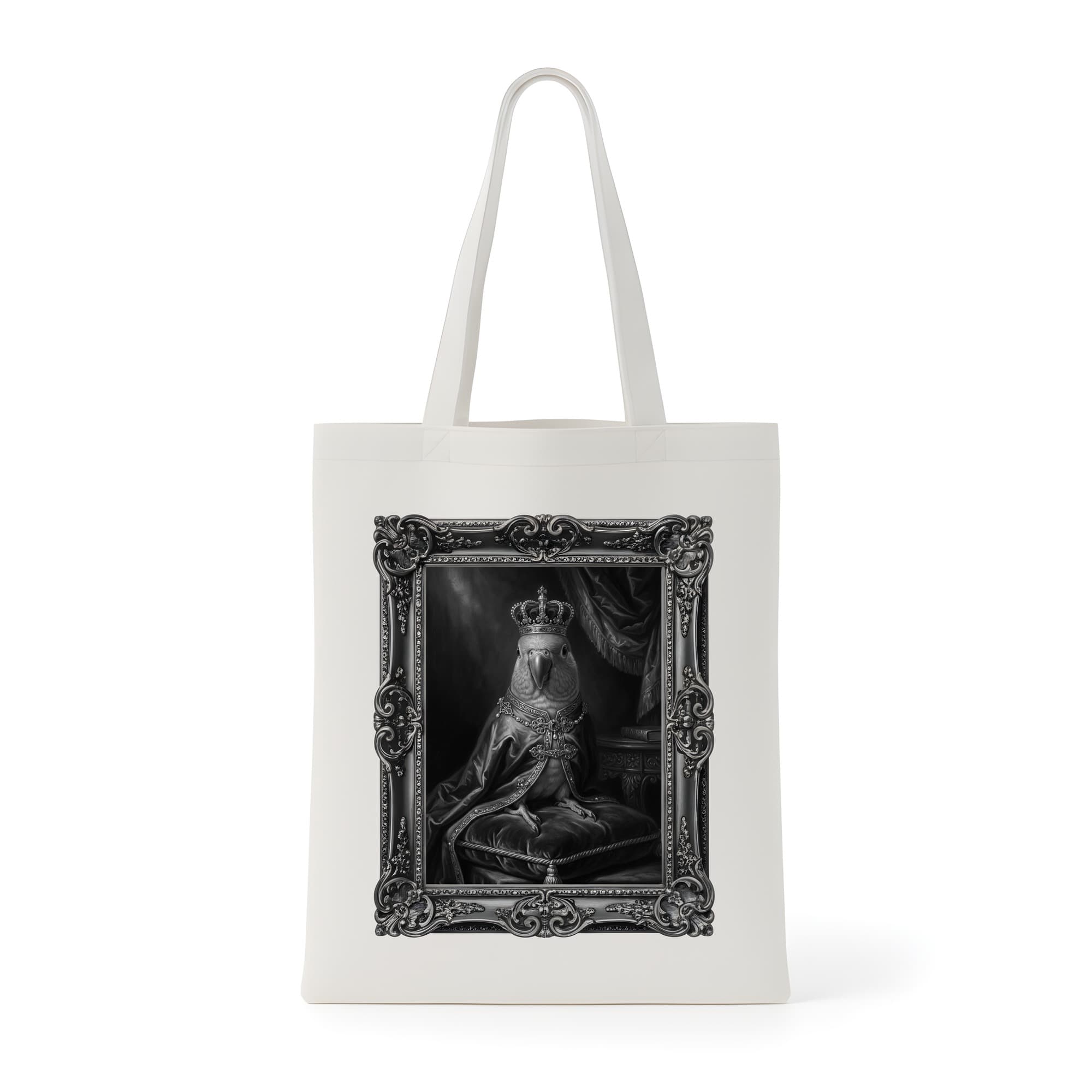Derbyan Parakeet Renaissance Portrait Tote Bag (Monochrome Print, Framed Design)