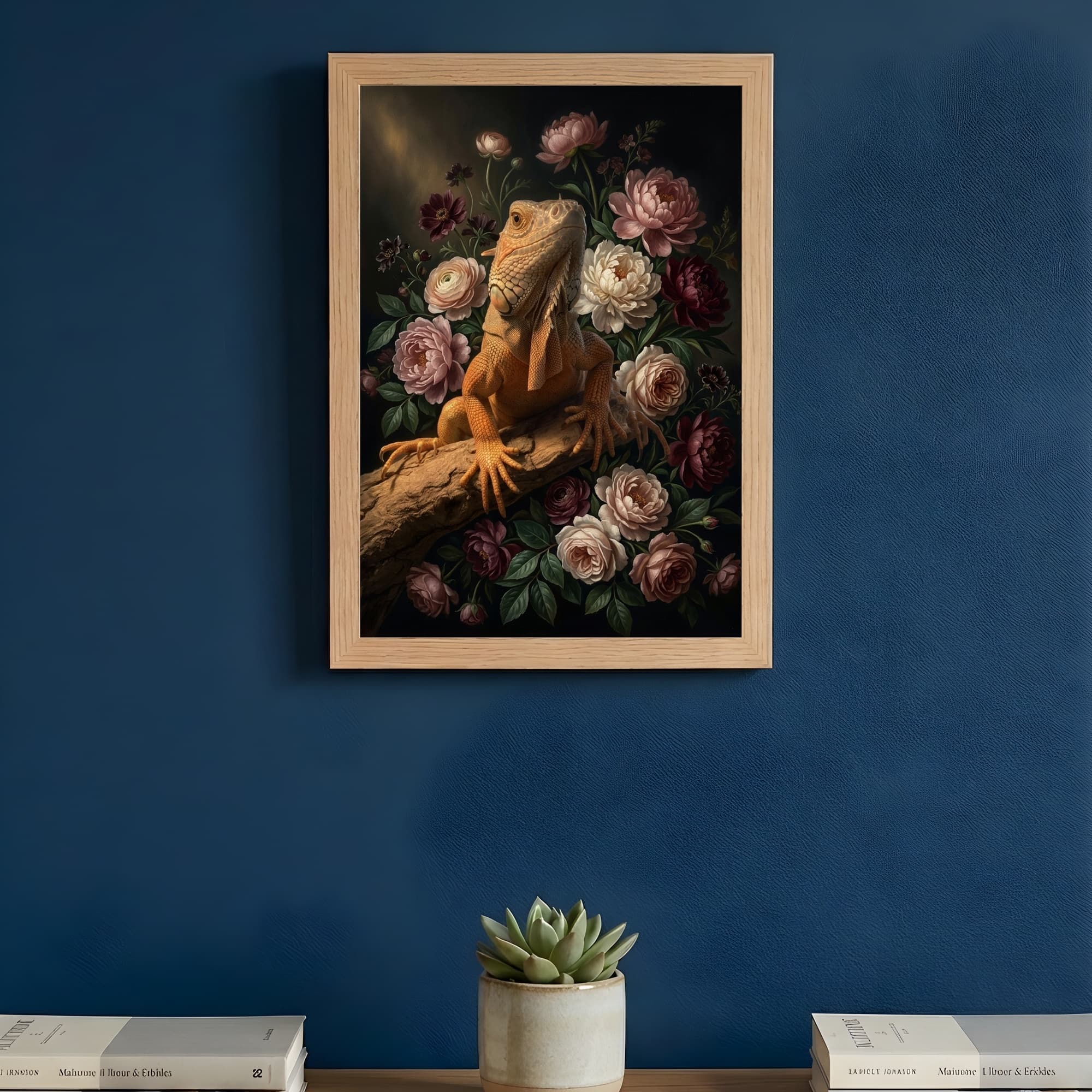 レッドイグアナの花の油絵風アート花柄額装プリント(A4サイズ) 3