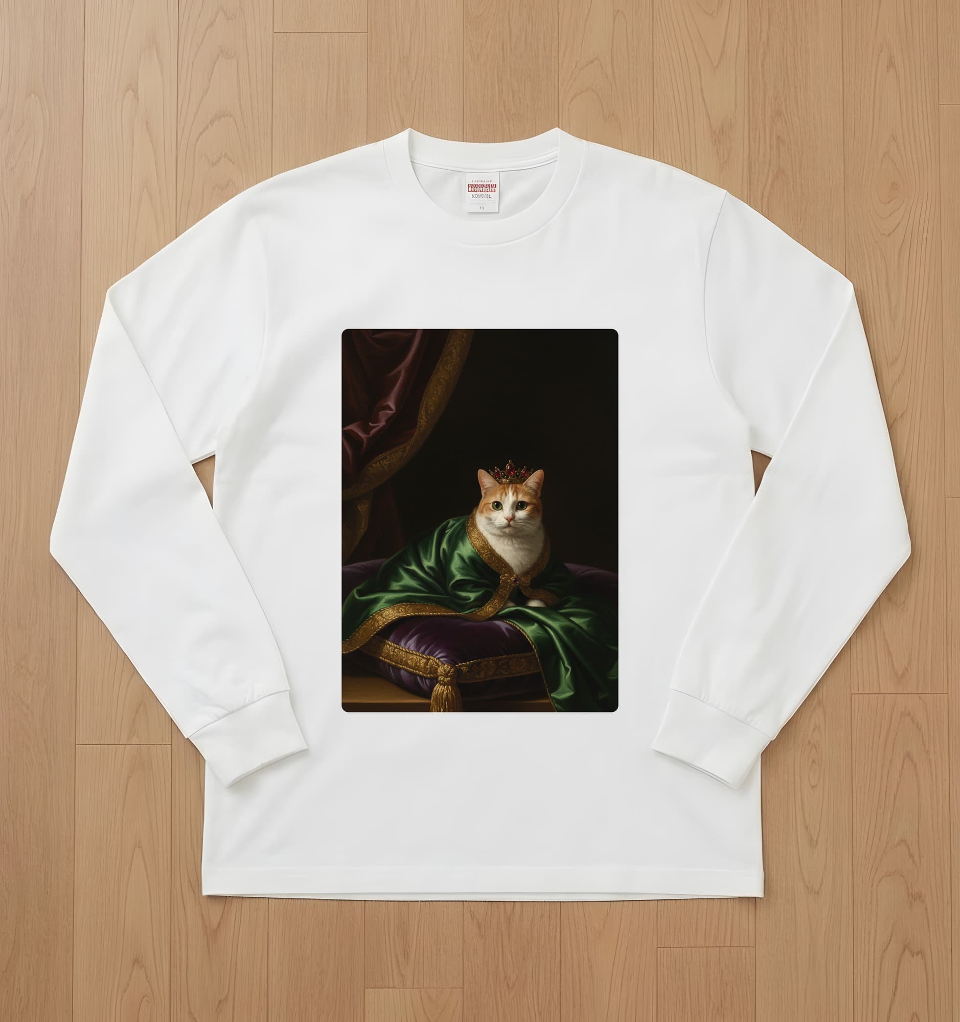 マンチカンのルネサンス肖像画長袖Tシャツ(ホワイト)