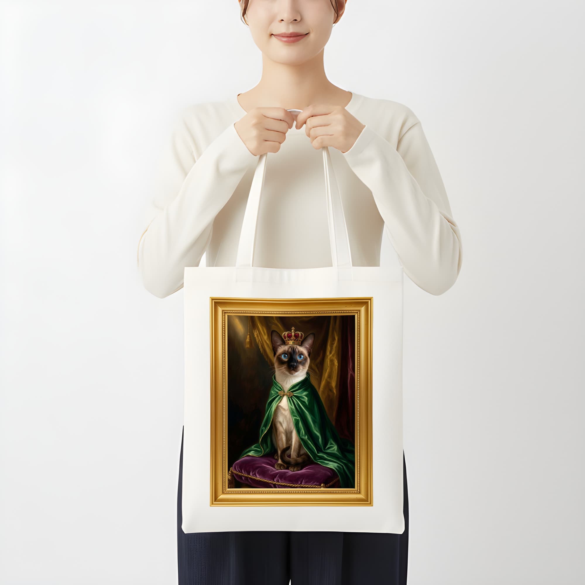 バリニーズのルネサンス肖像画トートバッグ(カラープリント・額縁デザインあり) 3