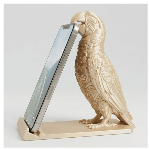 ベニコンゴウインコのルネサンス肖像画スマホスタンド(シルクゴールド)
