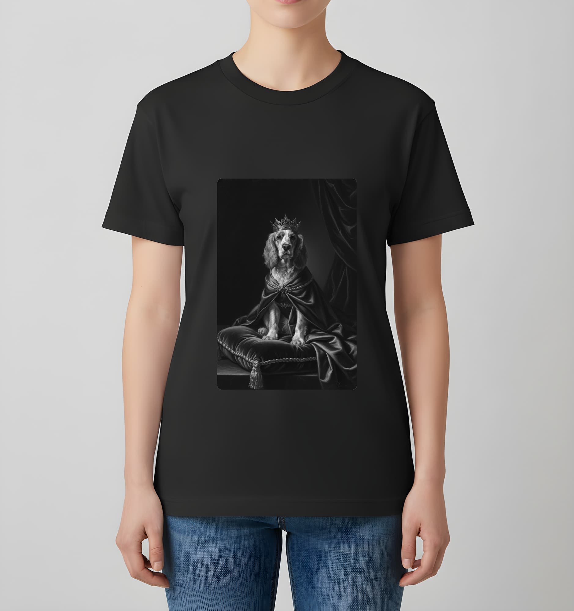 コッカースパニエルのルネサンス肖像画Tシャツ(ブラック・モノクロプリント・額縁なし) 4