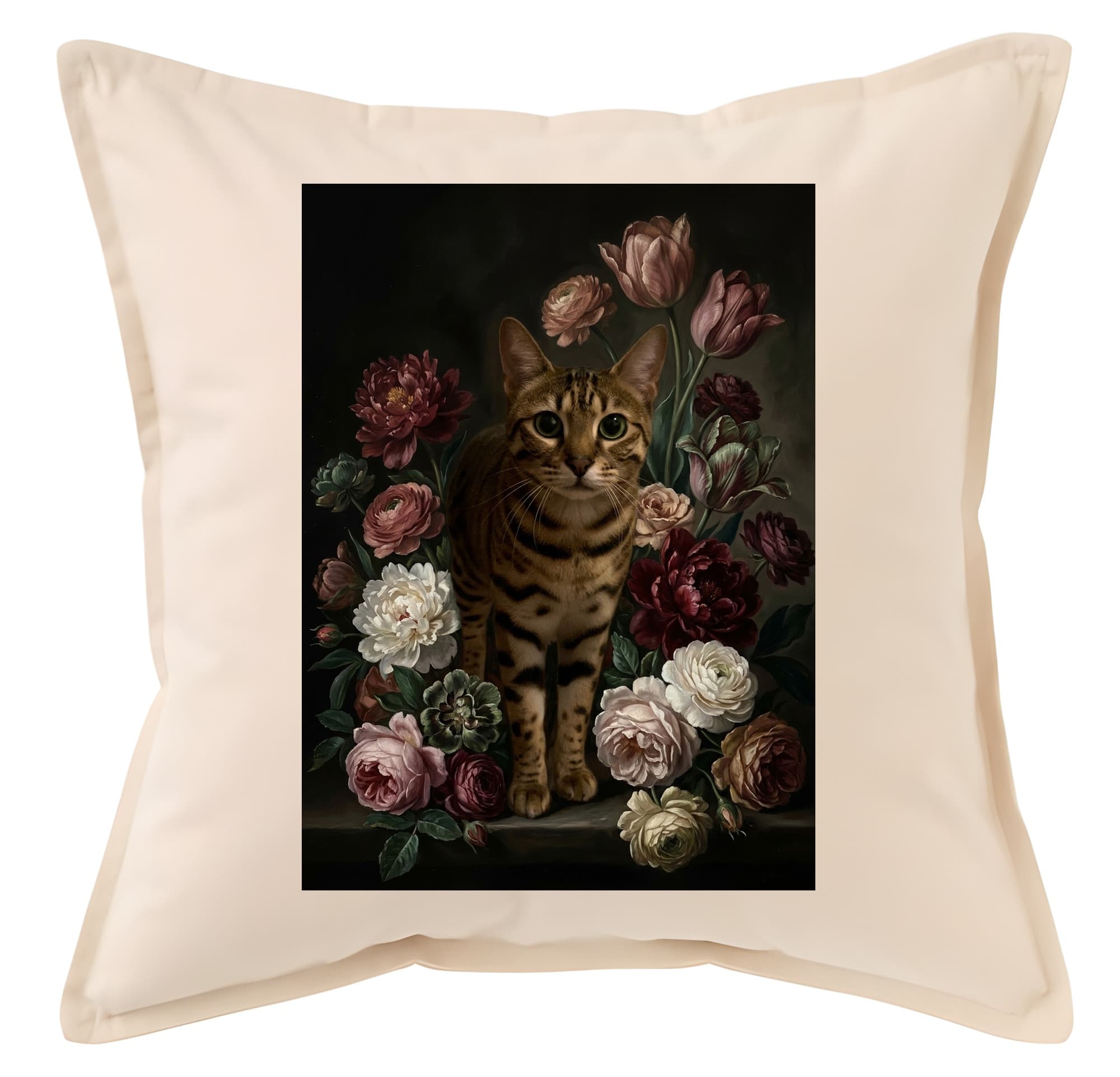 オシキャットの花の油絵風アート花柄クッション