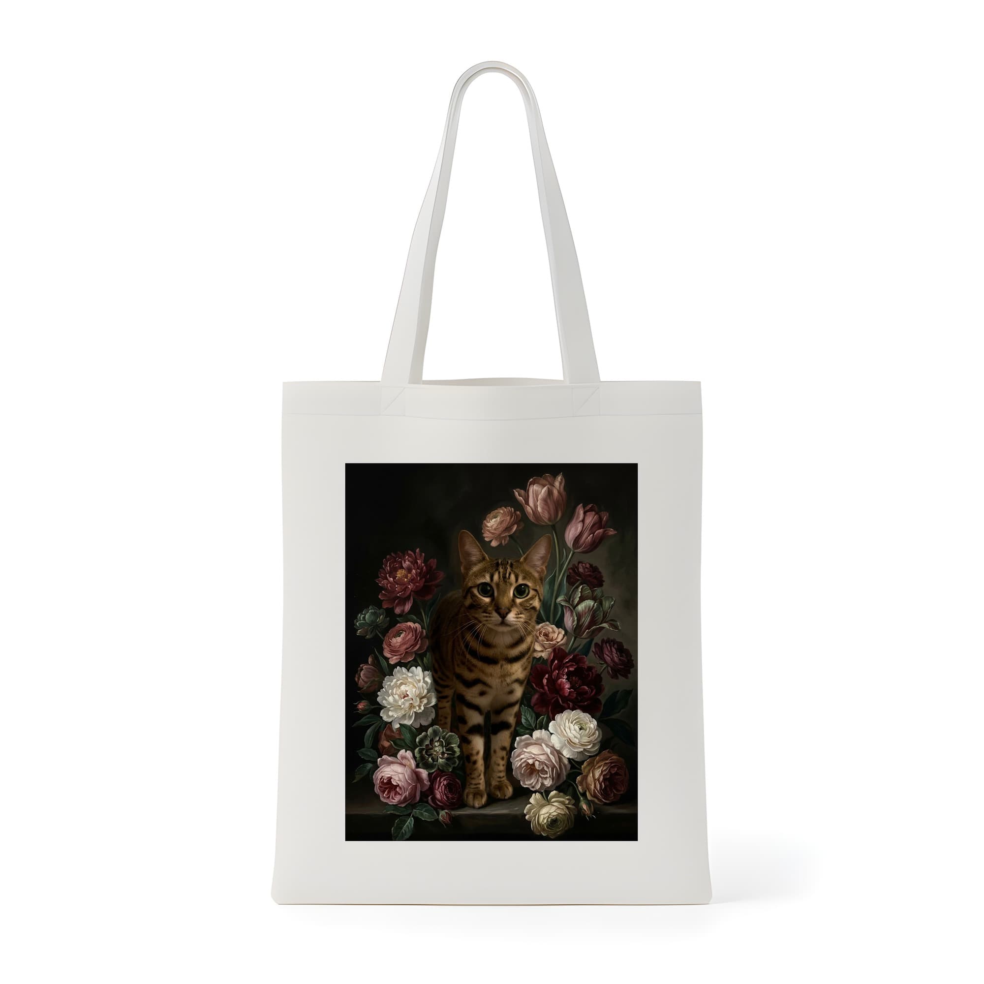 オシキャットの花の油絵風アート花柄トートバッグ