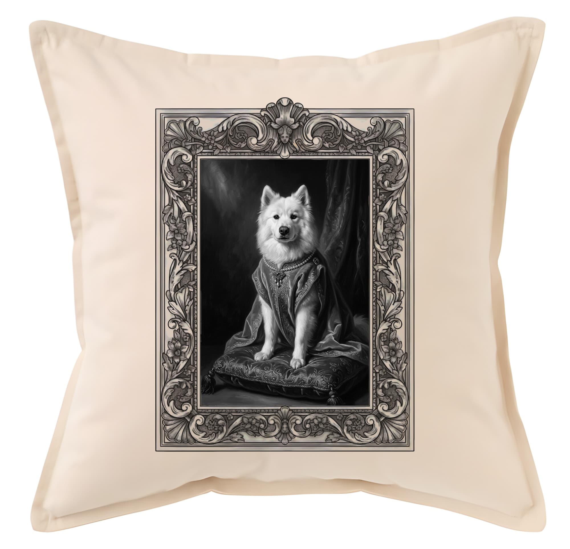Samoyed Renaissance Portrait Throw Cushion (Framed Design)