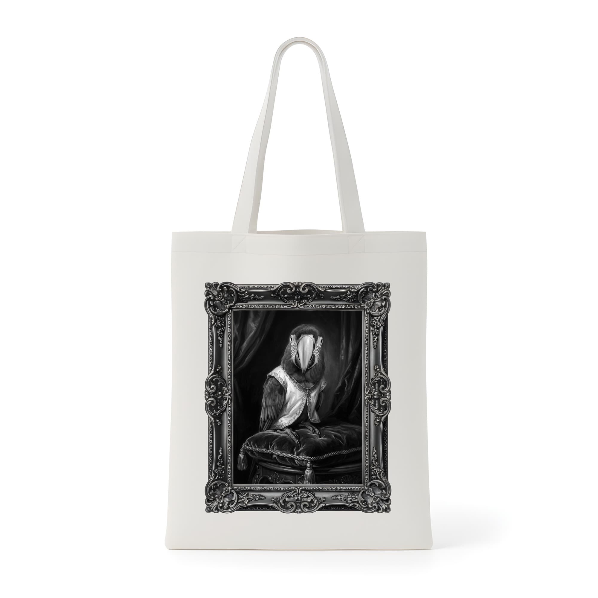 Green-winged Macaw Renaissance Portrait Tote Bag (Monochrome Print, Framed Design)