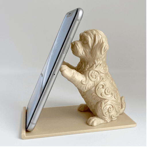 マルチーズのルネサンス肖像画スマホスタンド(シルクゴールド)