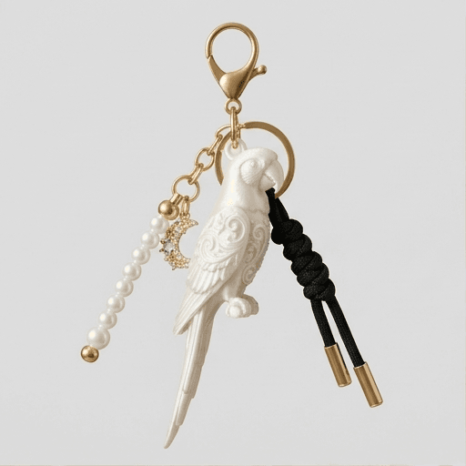 Scarlet Macaw Renaissance Portrait Keychain (Pearl White)