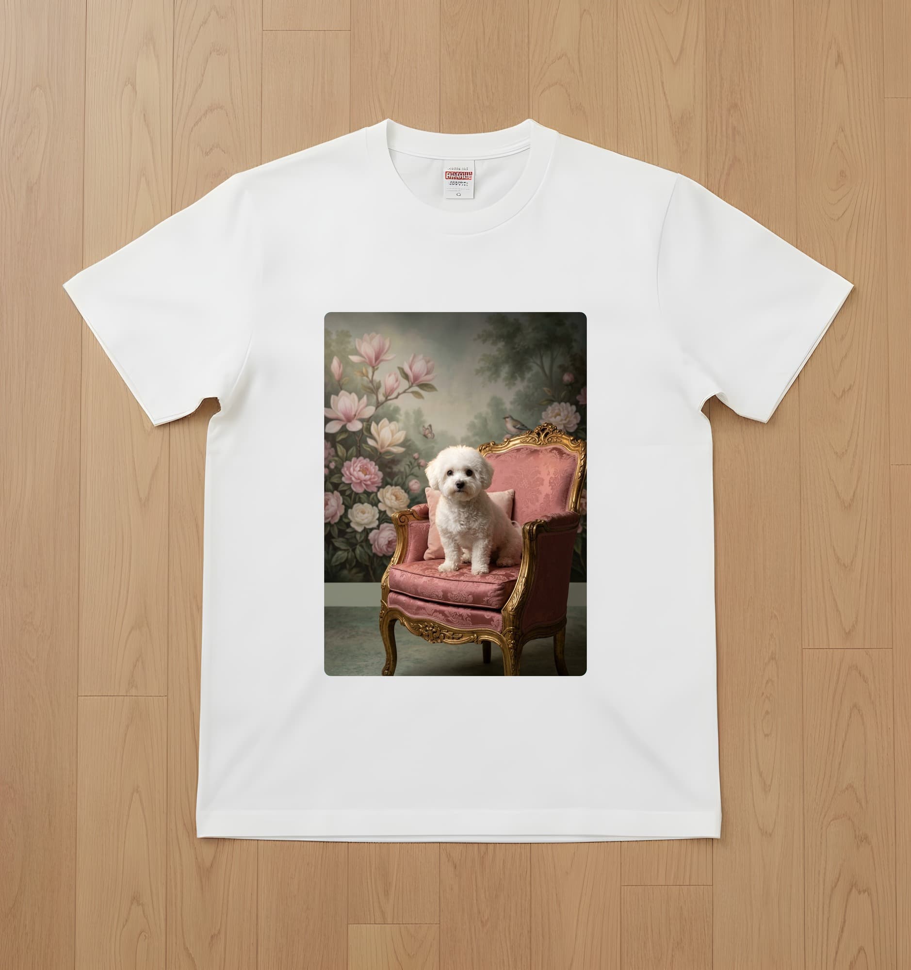 bichon frise Shabby Pink Oil-Painting Rococo T-Shirt (White)