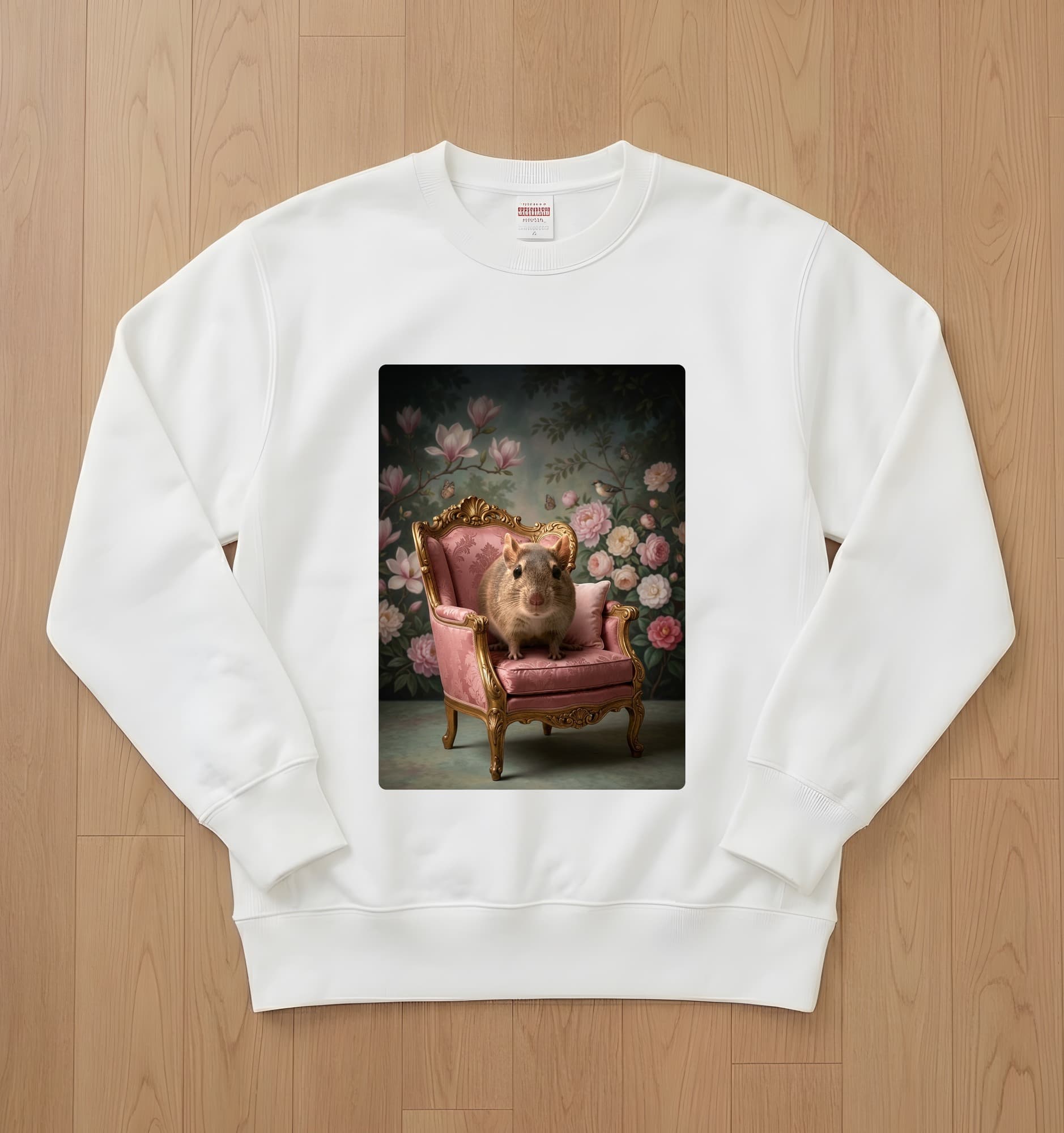Degu Shabby Pink Oil-Painting Rococo Sweatshirt (White)