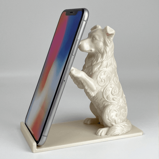 ボーダーコリーのルネサンス肖像画スマホスタンド(シルクホワイト)
