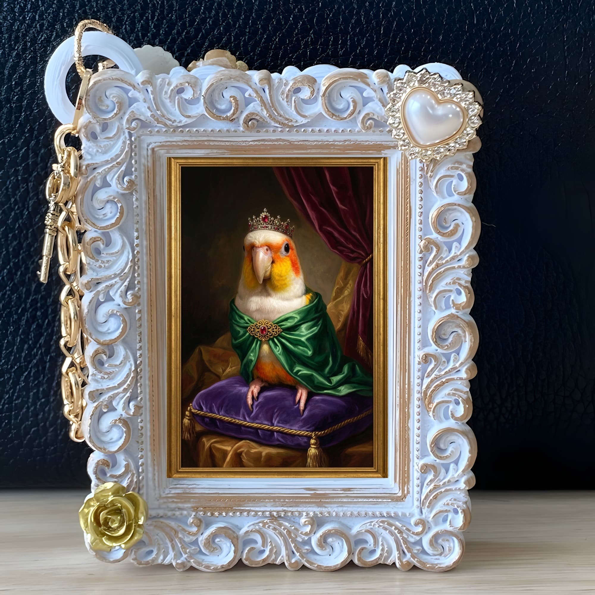 シロハラインコのルネサンス肖像画バッグチャーム(ホワイト) 5