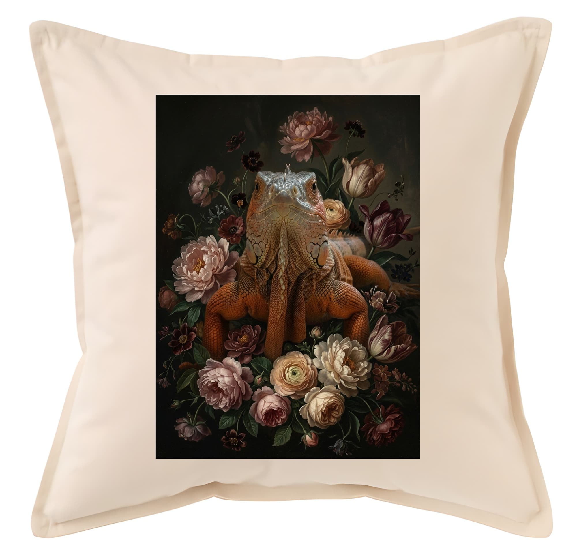 Red Iguana Floral Oil-Painting Floral Cushion