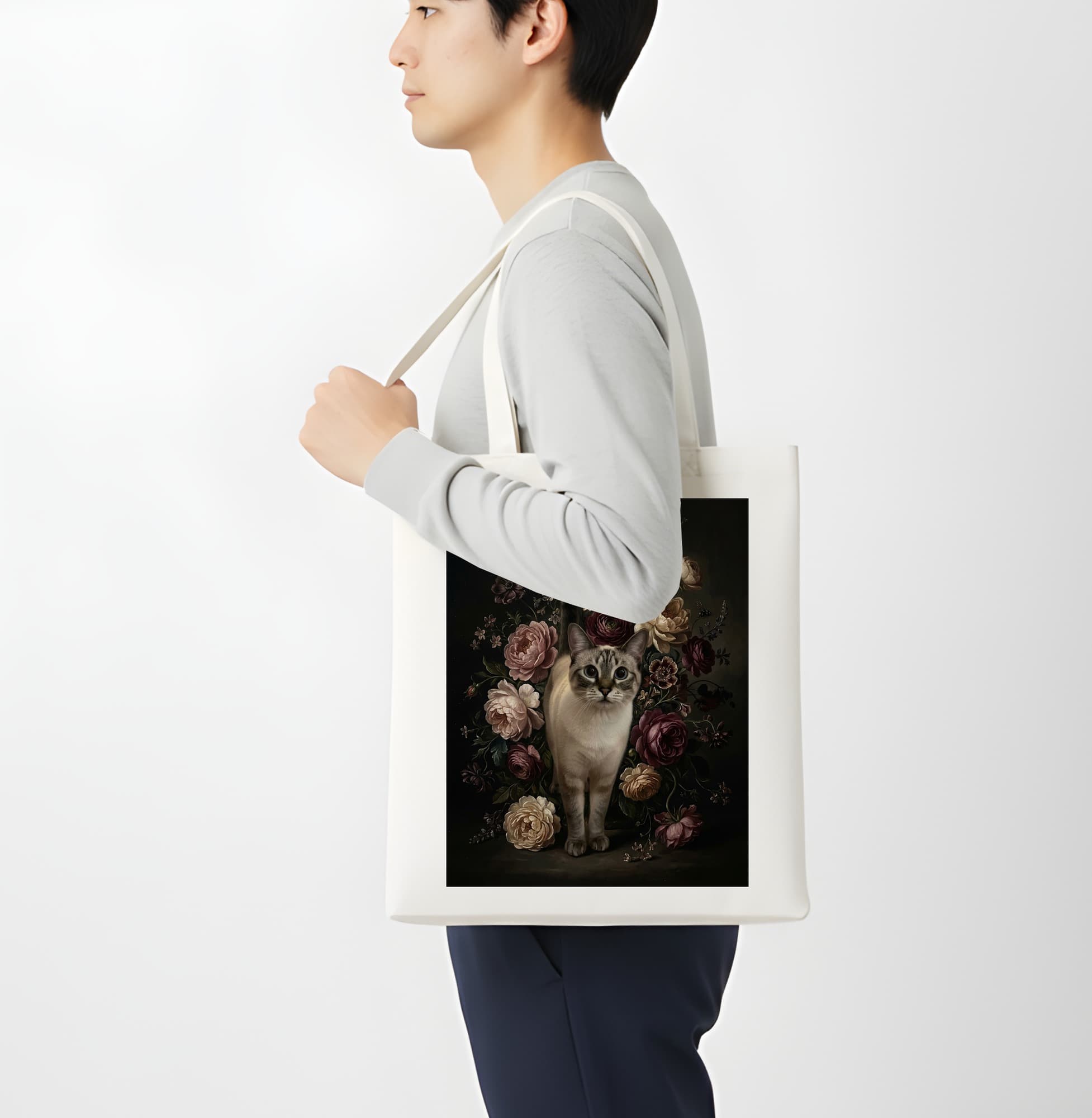 Siamese Floral Oil-Painting Floral Tote Bag 4