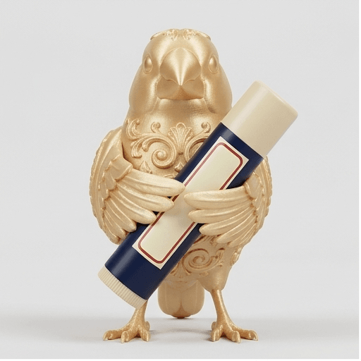 文鳥・ブンチョウのルネサンス肖像画リップケース(シルクゴールド)