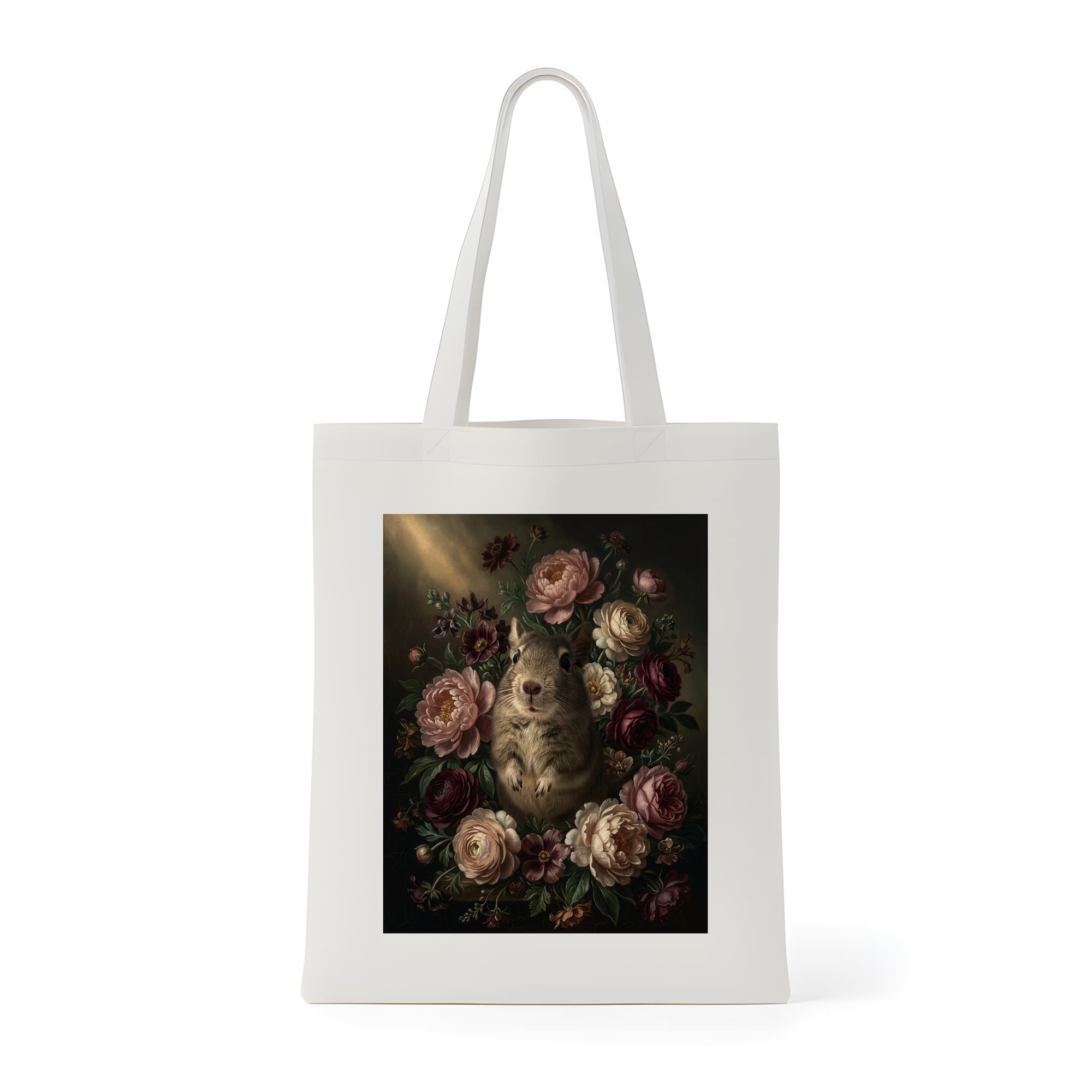デグーの花の油絵風アート花柄トートバッグ
