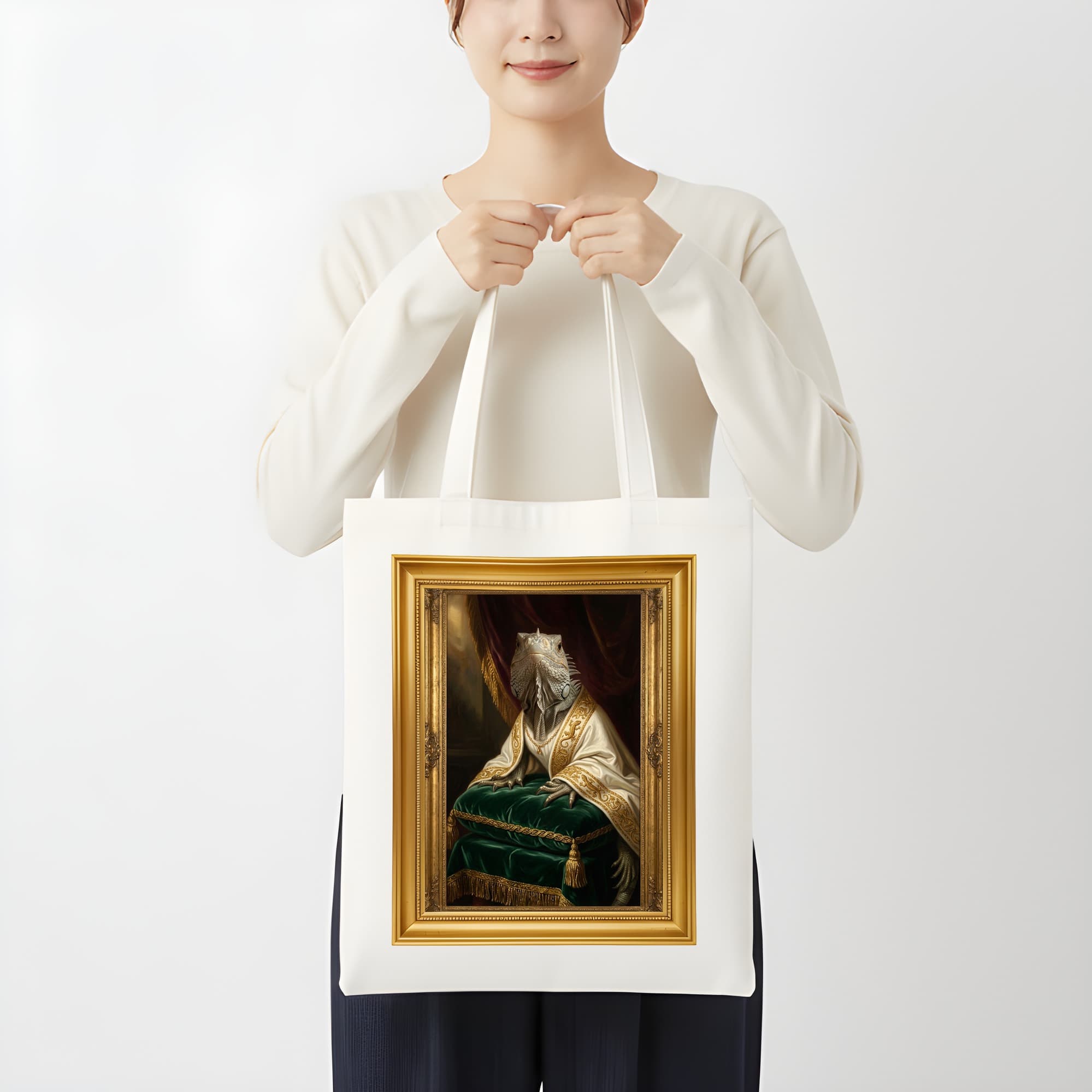 サイイグアナのルネサンス肖像画トートバッグ(カラープリント・額縁デザインあり) 3