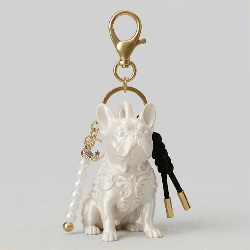フレンチブルドッグのルネサンス肖像画キーホルダー(シルクホワイト)