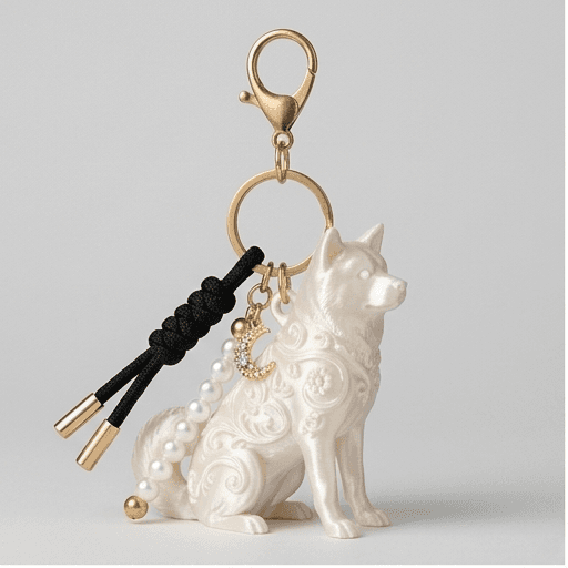 秋田犬のルネサンス肖像画キーホルダー(シルクホワイト)