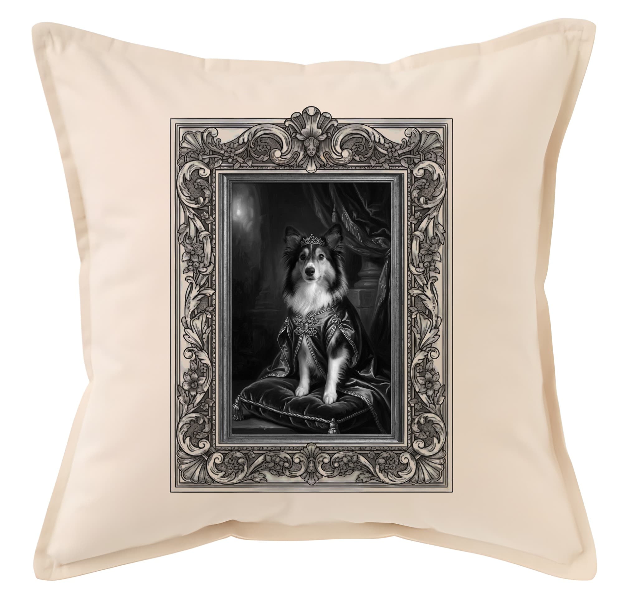 Shetland sheepdog Renaissance Portrait Throw Cushion (Framed Design)