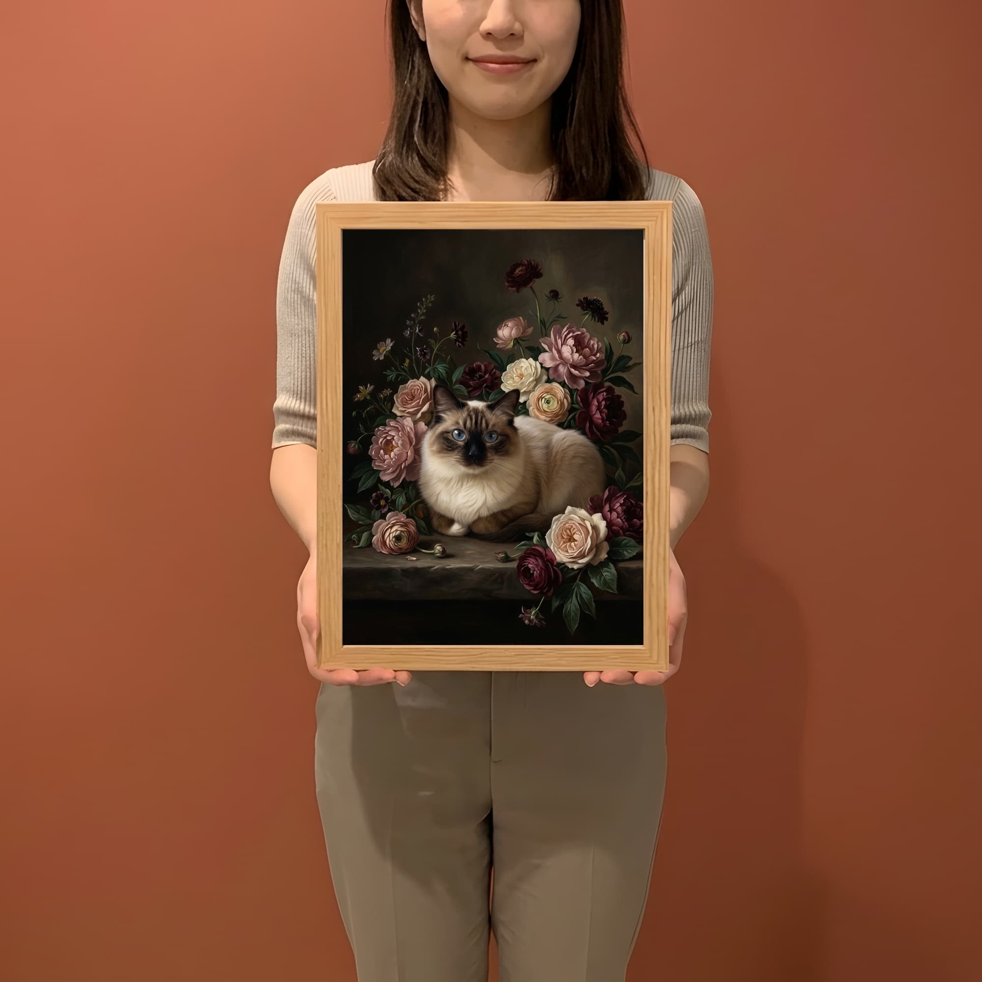 バーマンの花の油絵風アート花柄額装プリント(A3サイズ) 2