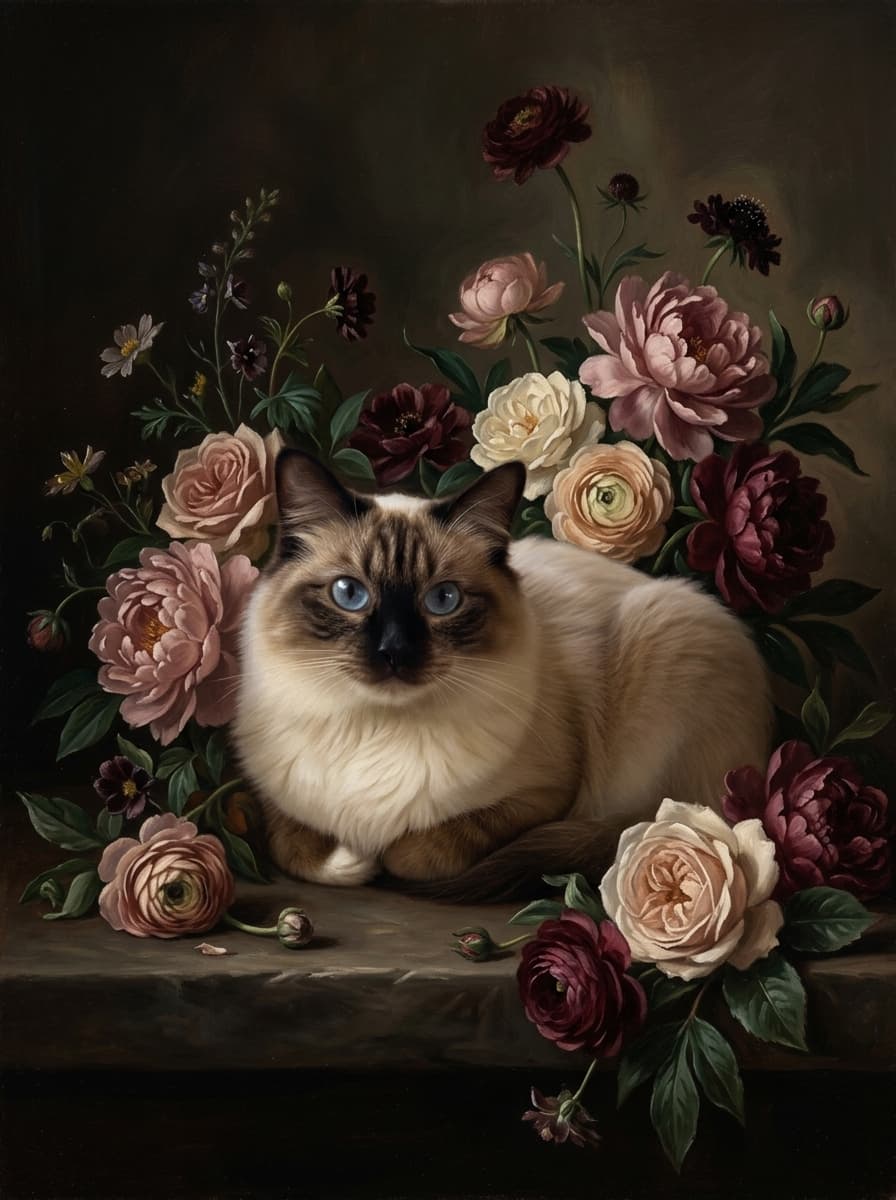 バーマンの花の油絵風アート花柄額装プリント(A3サイズ) 4
