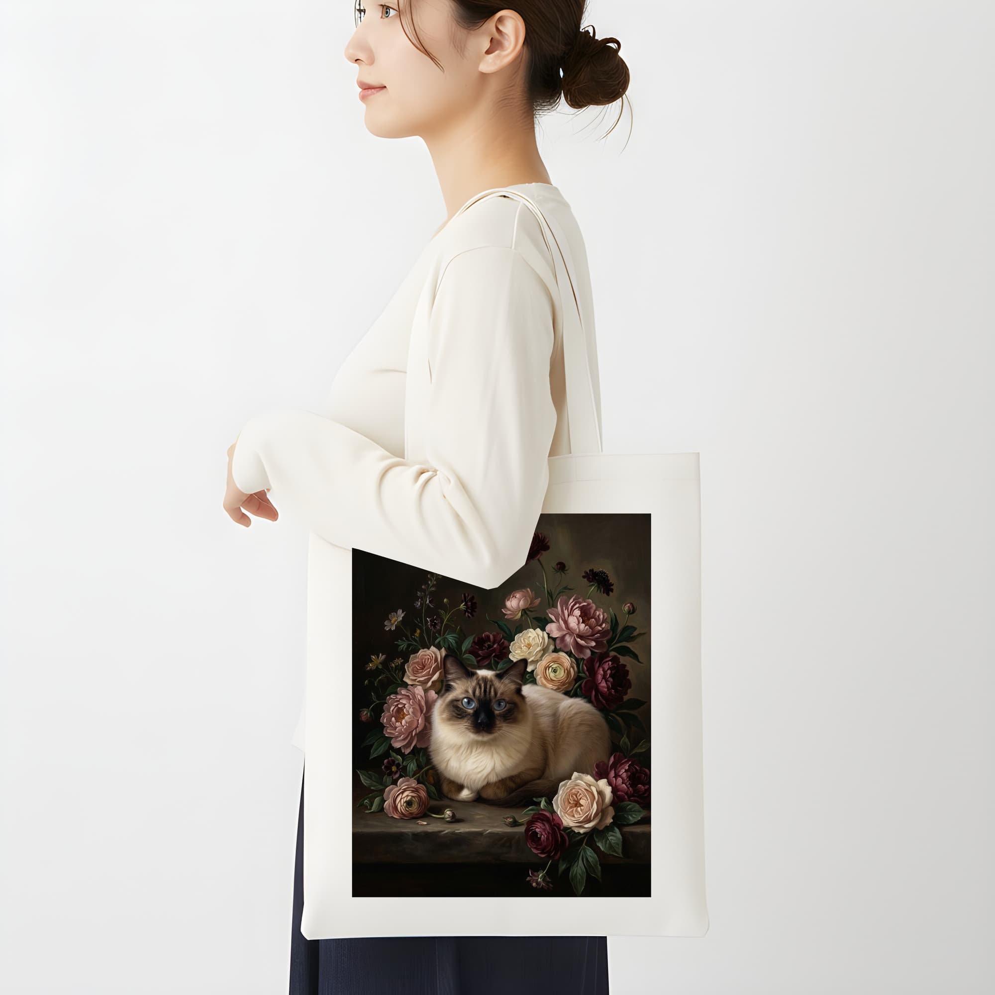 バーマンの花の油絵風アート花柄トートバッグ 2